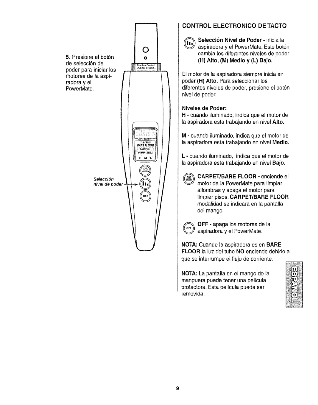 Kenmore 116.28014, 116.28015 owner manual Control Electronico DE Tacto 