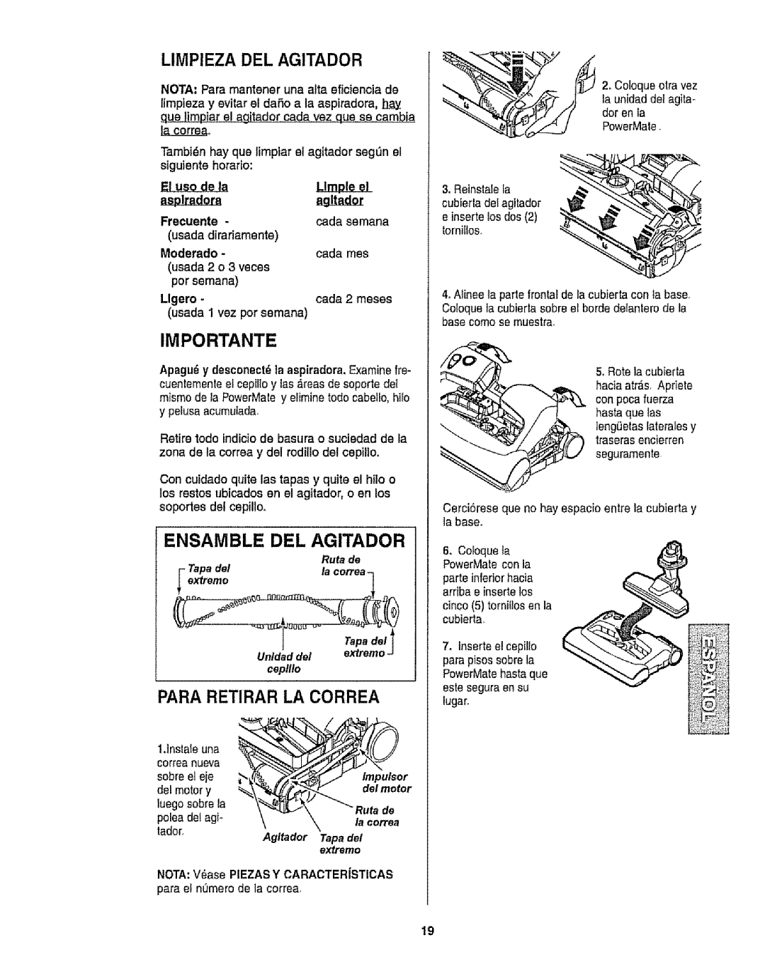 Kenmore 116.28014, 116.28015 owner manual Limpieza DEL Agitador, Importante, Ensamble DEL Agitador 