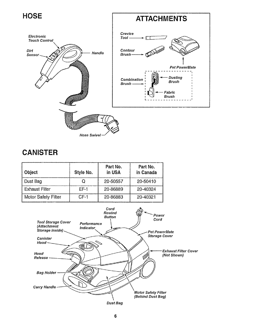 Kenmore 116.28015, 116.28014 owner manual Canister, Object Style No USA Canada 