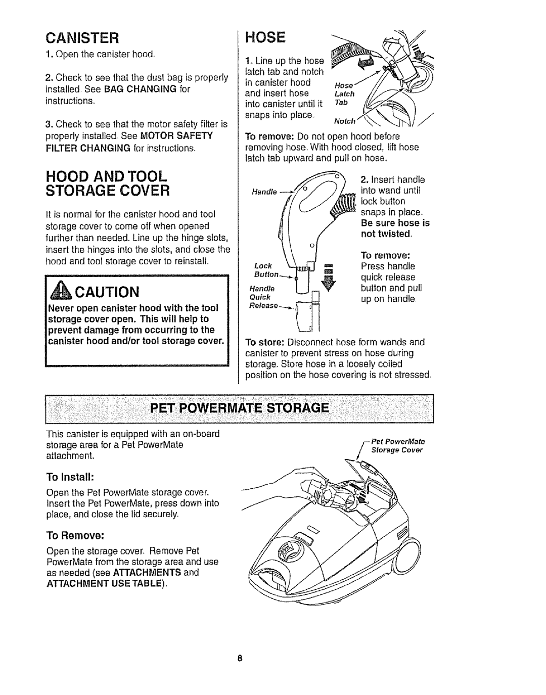 Kenmore 116.28015, 116.28014 owner manual To Install, Into wand, To remove 