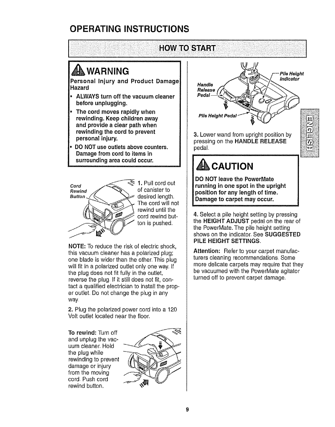 Kenmore 116.28014, 116.28015 owner manual Operating Instructions 