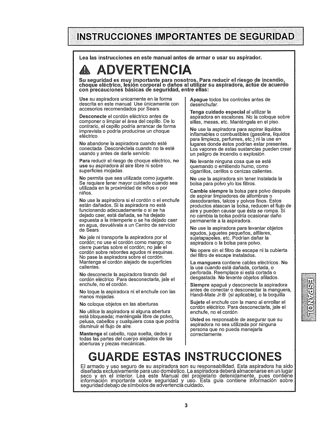 Kenmore 116.28615 owner manual Advertencia 