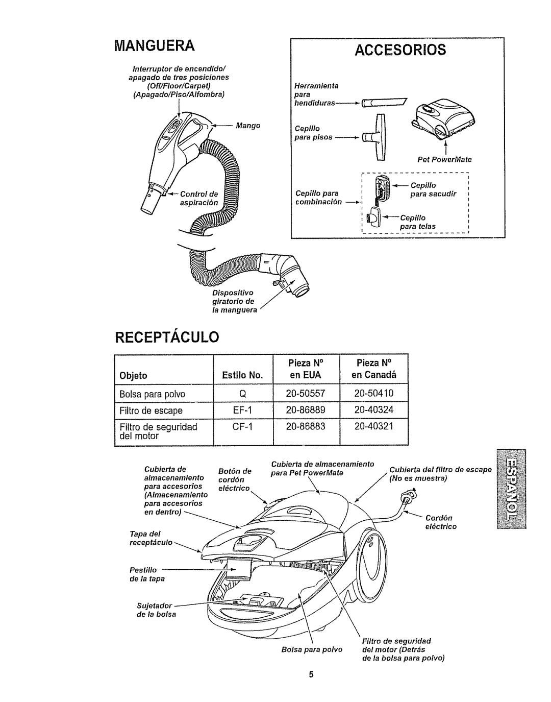 Kenmore 116.28615 owner manual Recept, ,Culo, Pieza N, Pieza Objeto, Estilo No En EUA En Canad 