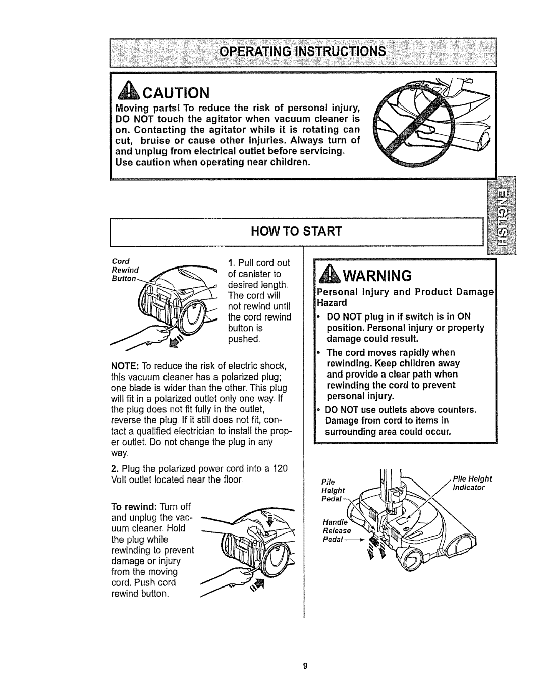 Kenmore 116.28615 owner manual HOW to Start, Pull Cord out, Desired Length Cord Will Not, Button 