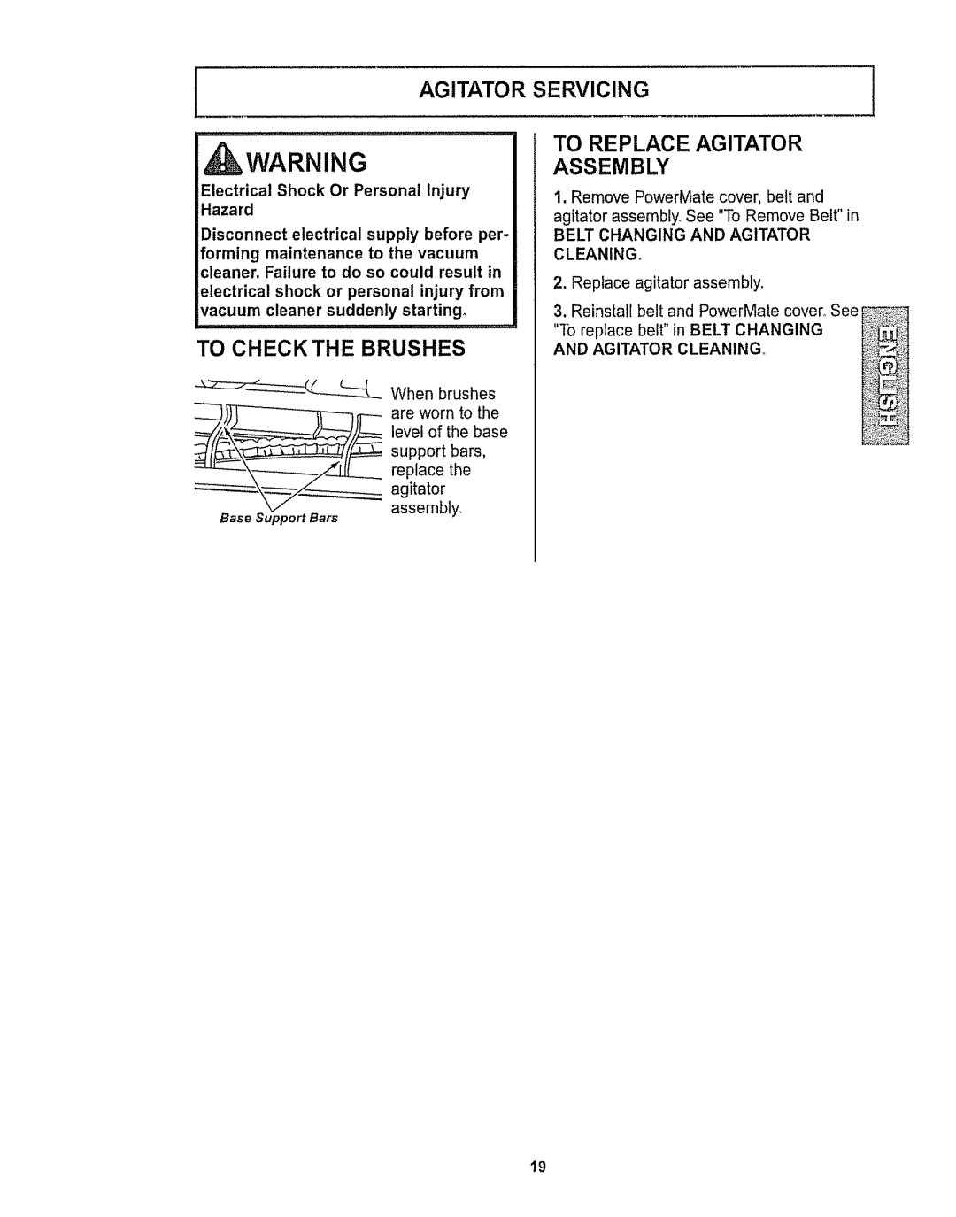 Kenmore 116.28615 owner manual _Warning, Servicingj To Replace Agitator Assembly, To Check The Brushes 
