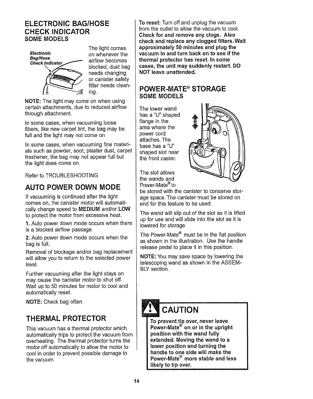 Kenmore 116.29912 owner manual Auto Power Down Mode, Thermal Protector 