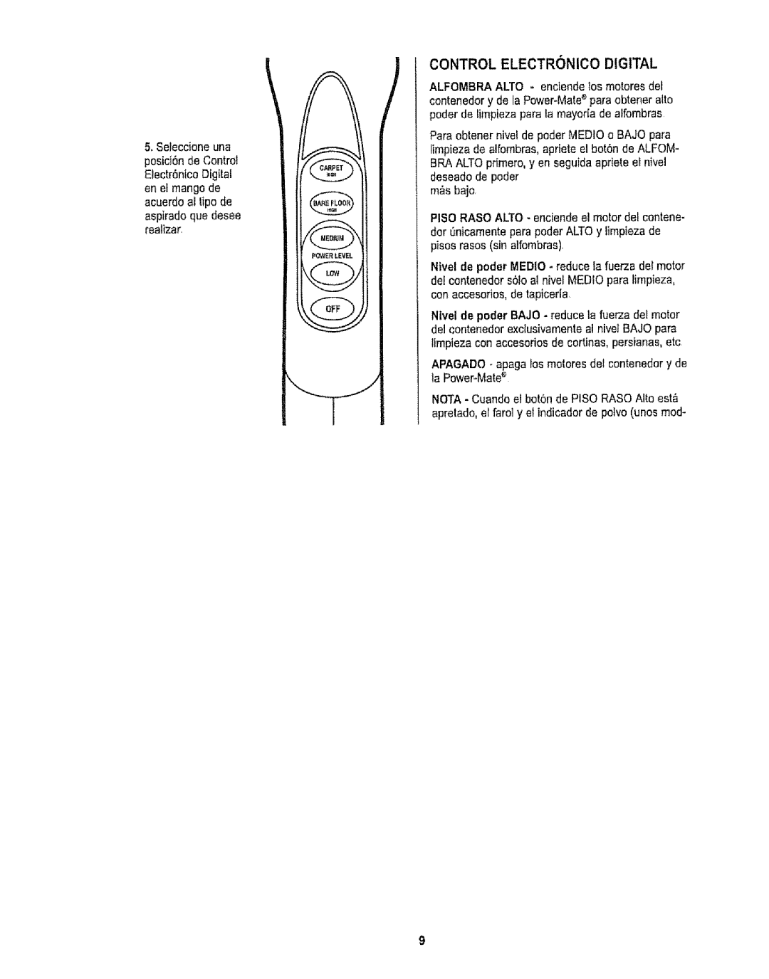 Kenmore 116.29912 owner manual Posici6ndeControl 