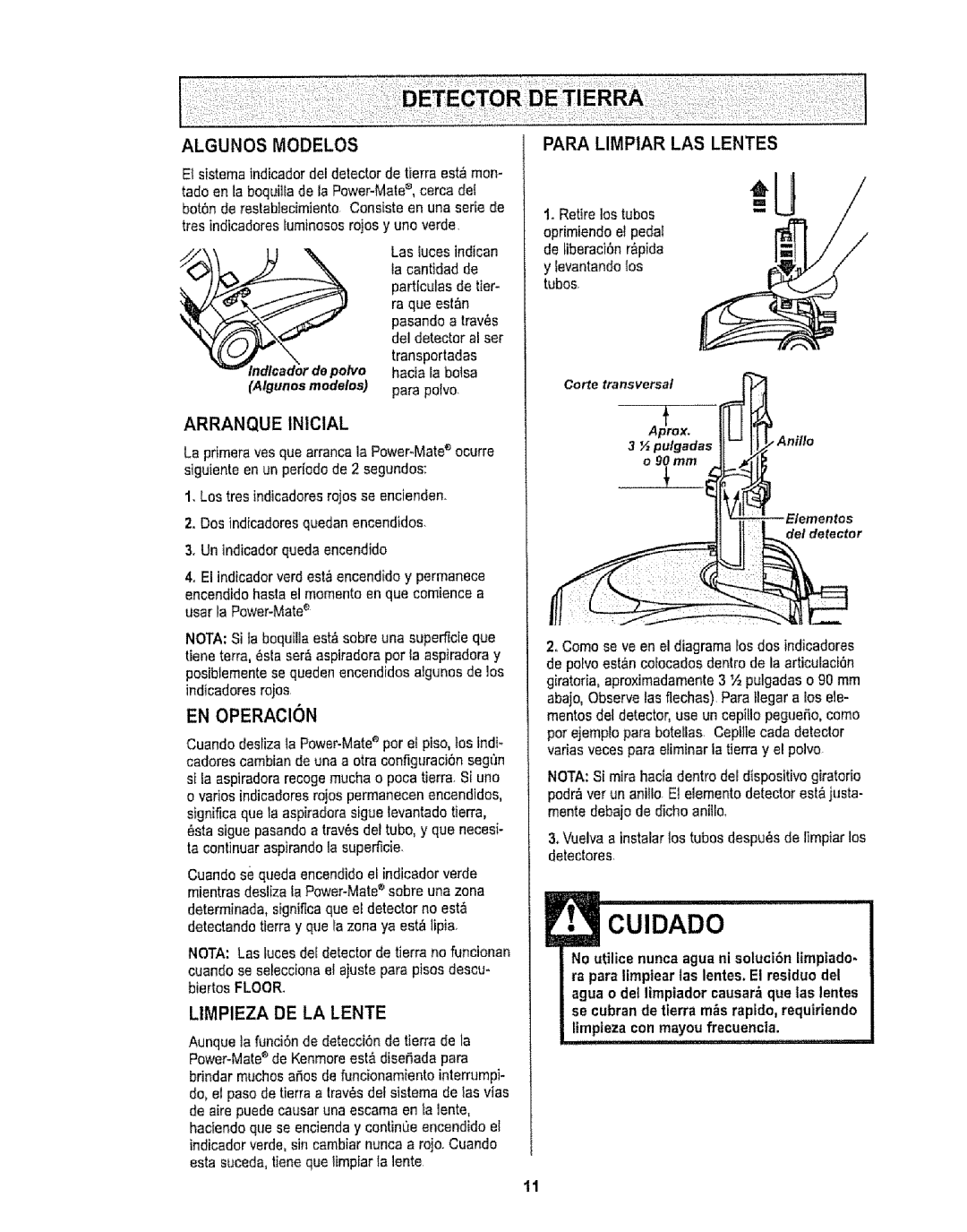 Kenmore 116.29912 owner manual Algunosmodelos para polvo, Oprimiendoel pedaI de liberacin r&pida, Pulgadas 