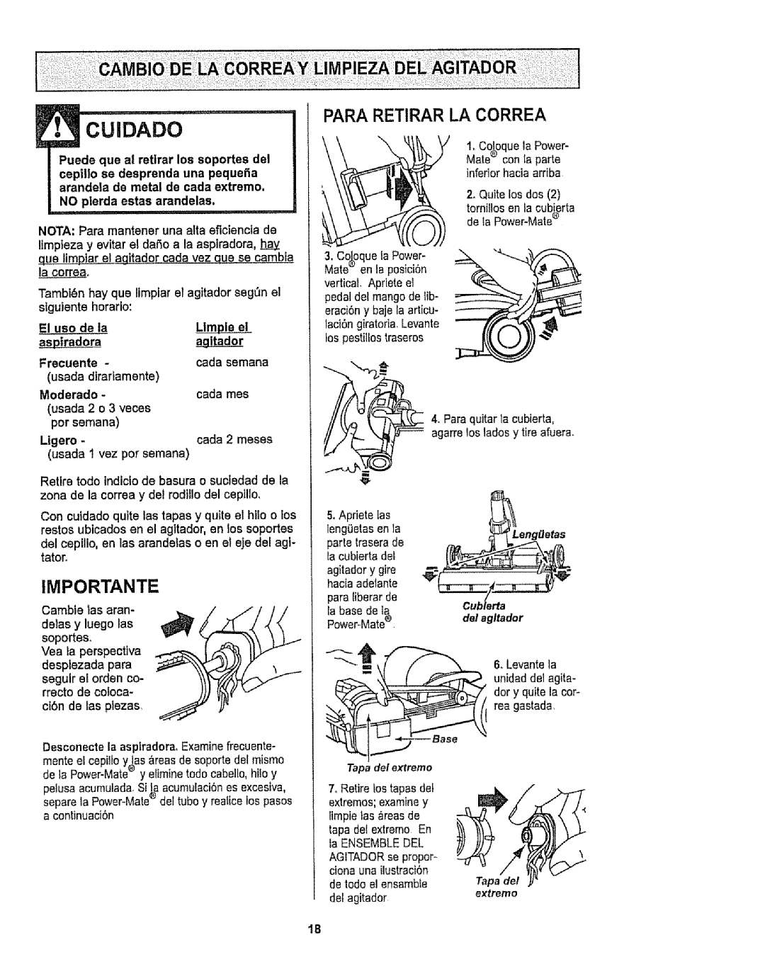 Kenmore 116.29912 owner manual Importante, Cooquela Power- Mate en la posiciSn, Ciona una ilustraci6n, Extremo 