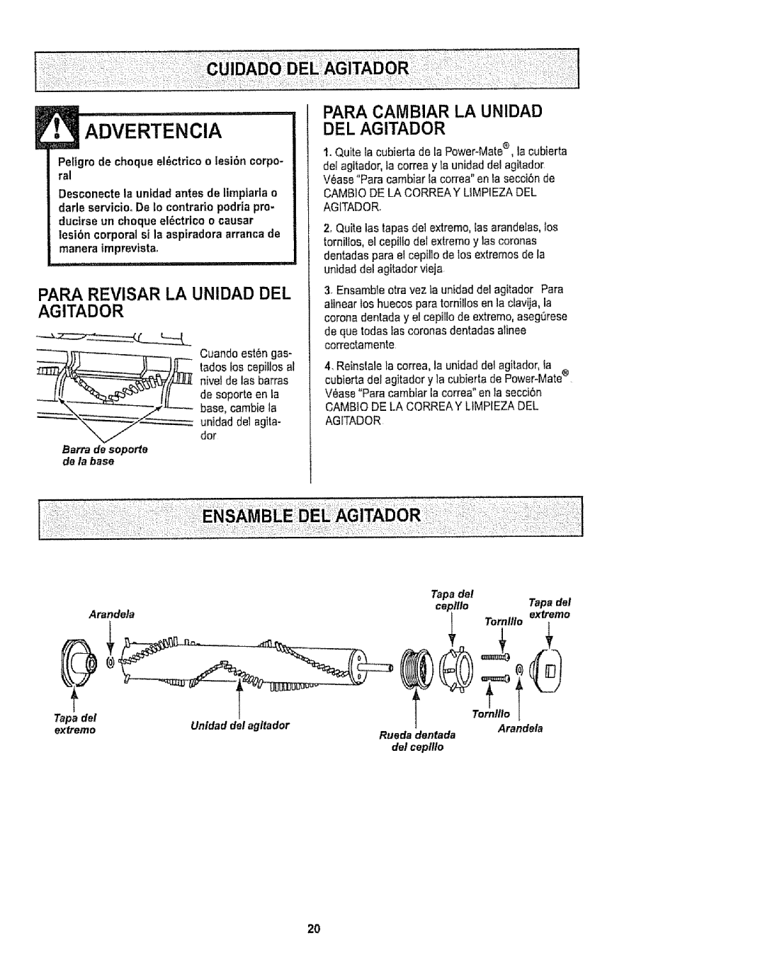 Kenmore 116.29912 owner manual Para Revisar LA Unidad DEL Agitador 