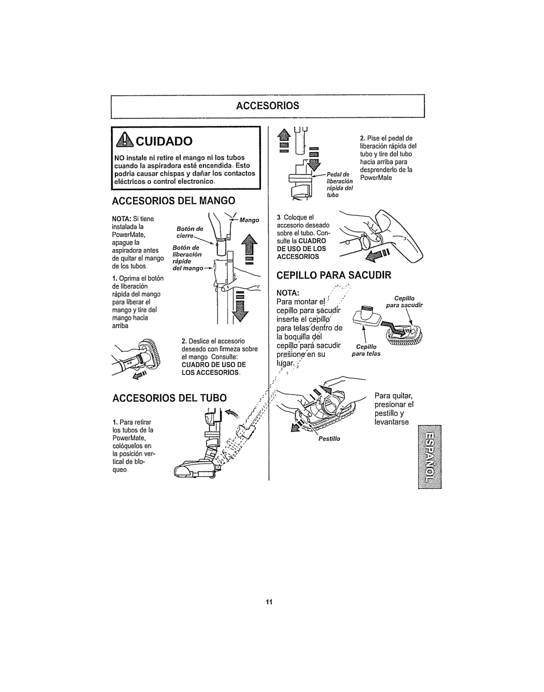 Kenmore 116.29914, 116.29915 manual Accesorios DEL Mango, Cepillo Para Sacudir 