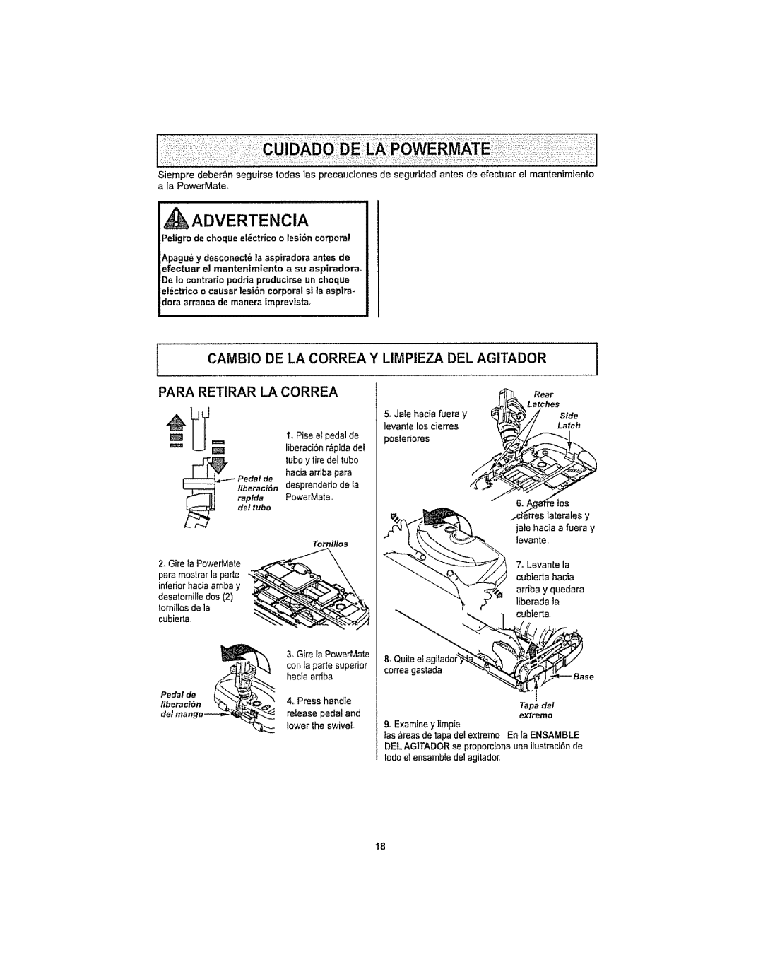 Kenmore 116.29915, 116.29914 manual Pedal de, Del tube, Levante fa, Tapedel extreme 