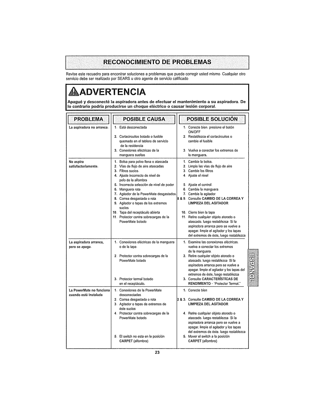 Kenmore 116.29914, 116.29915 manual Advertencia 