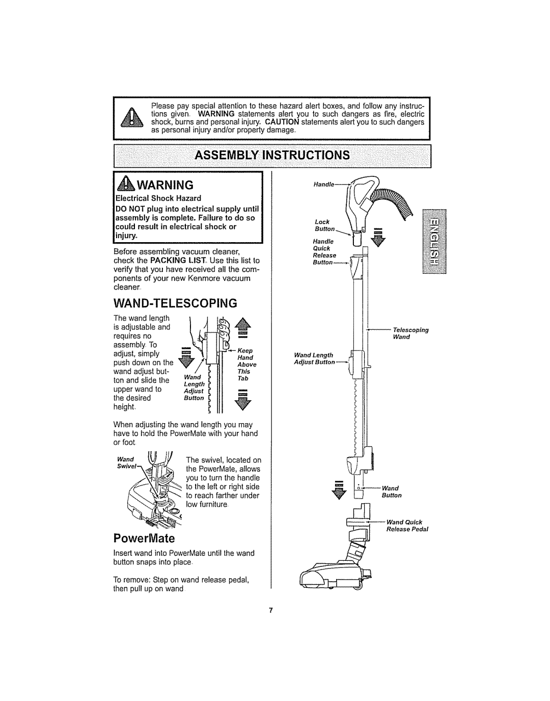 Kenmore 116.29914, 116.29915 manual Wan D-Telescoping 