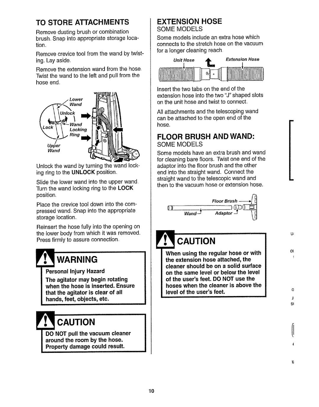 Kenmore 116.30912 manual To Store Attachments, Floor Brush and Wand 