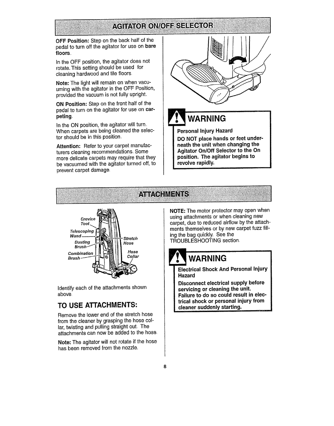 Kenmore 116.30912 manual To USE Attachments 