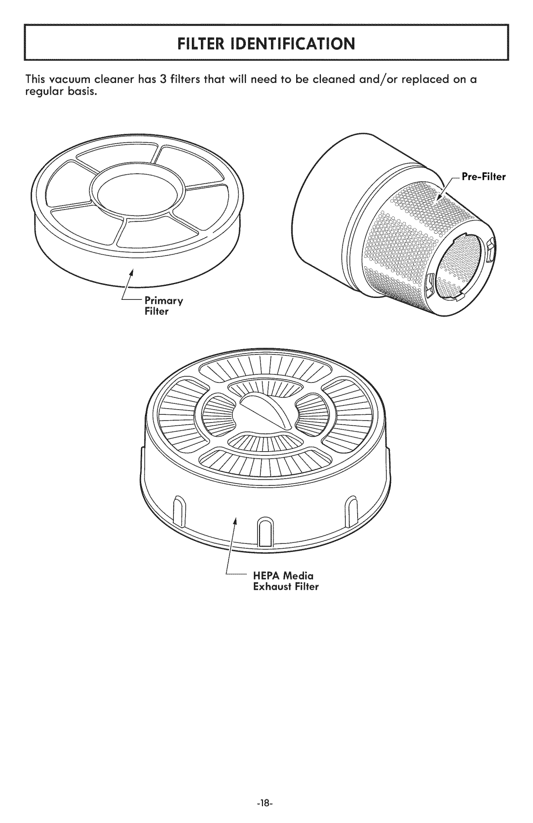 Kenmore 116.31591 manual Filter iDENTiFiCATiON 