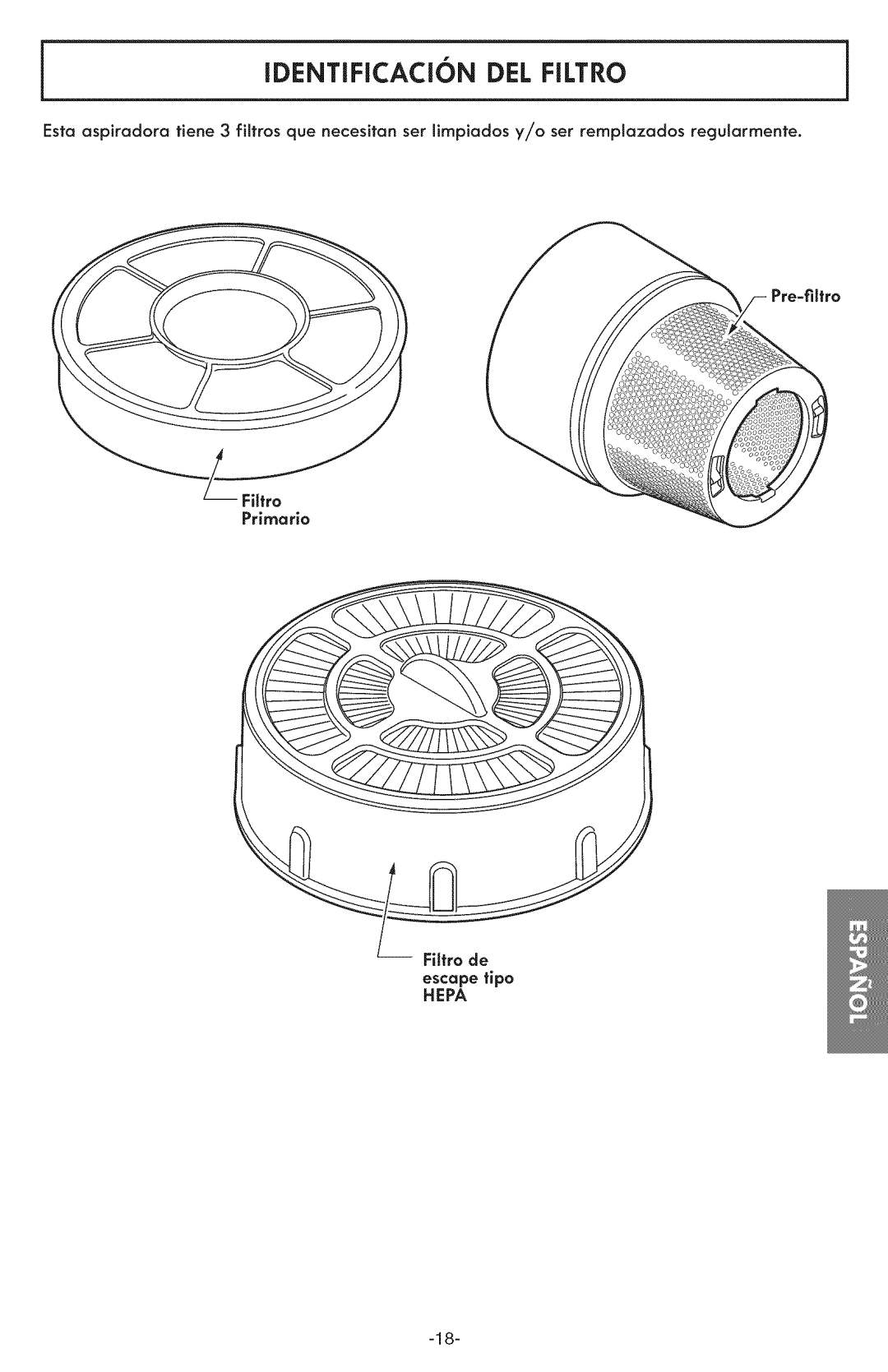 Kenmore 116.31591 manual Identificacion DEL Fltro, Fitro Primario 