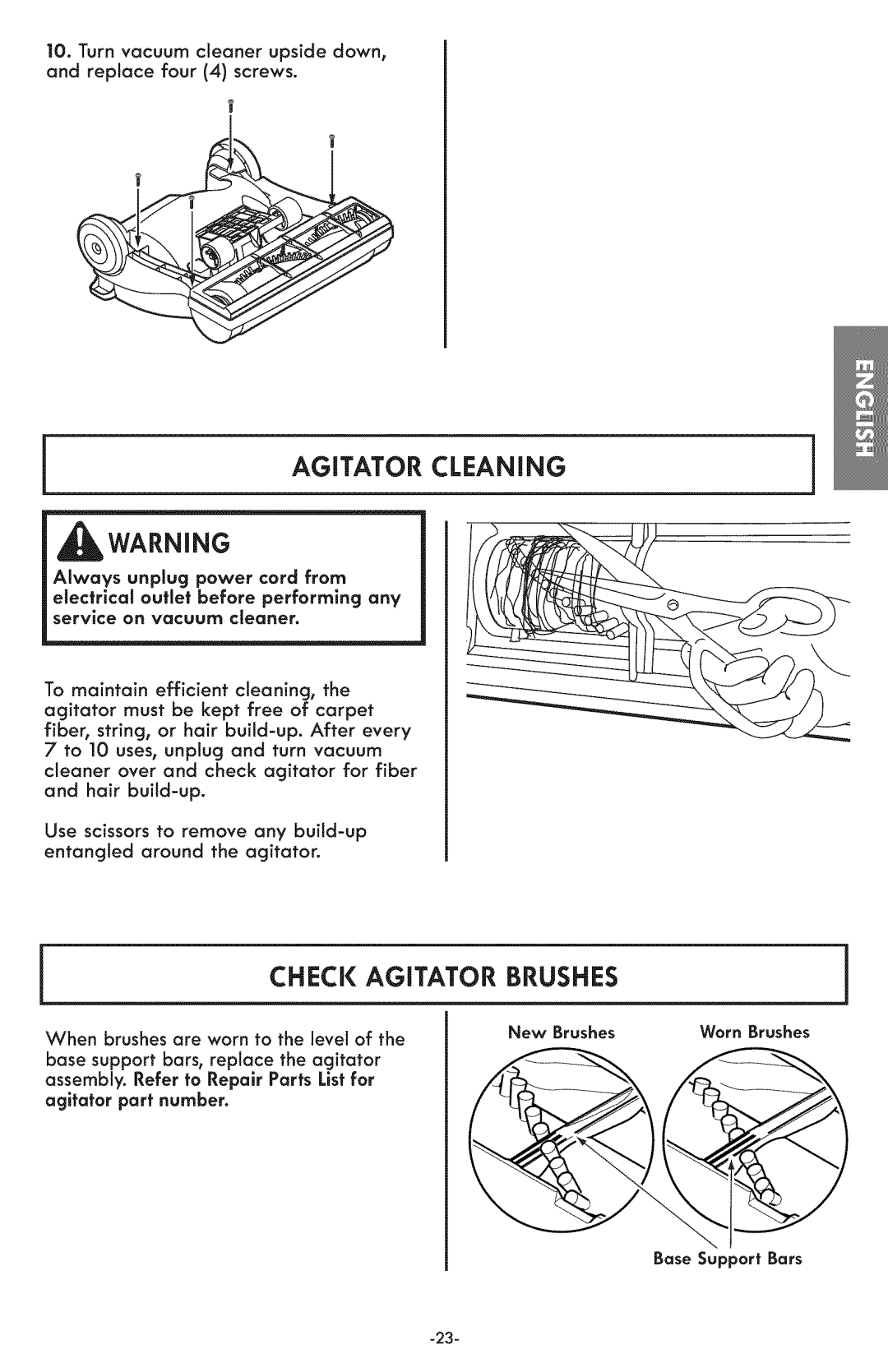 Kenmore 116.31591 manual Agitator Cleaning, Check Agitator Brushes 