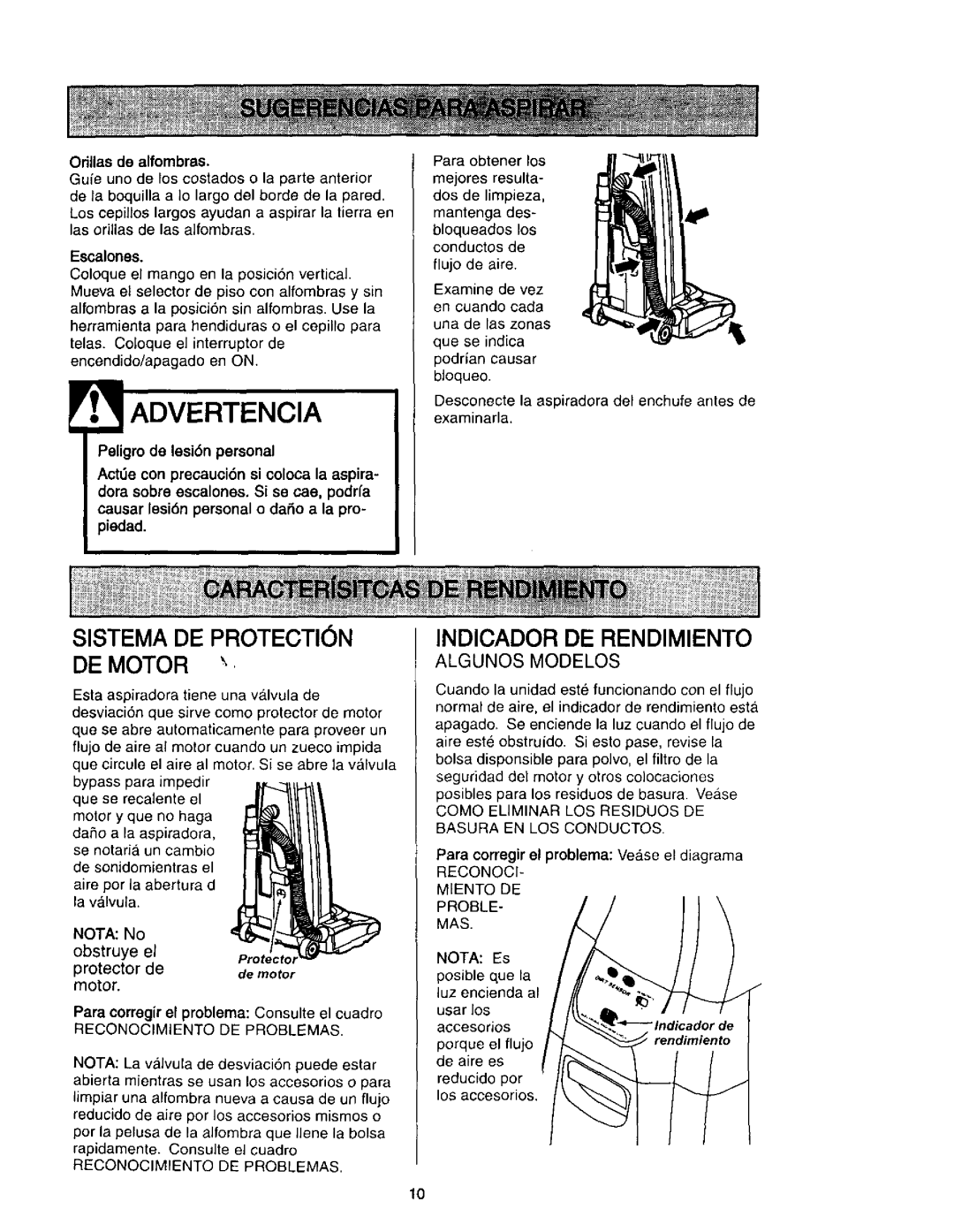 Kenmore 116.31412, 116.31613, 632, 631, 612 Sistema DIE Protection DE Motor, Indicador DIE Rendimiento, Orillas de alfombras 