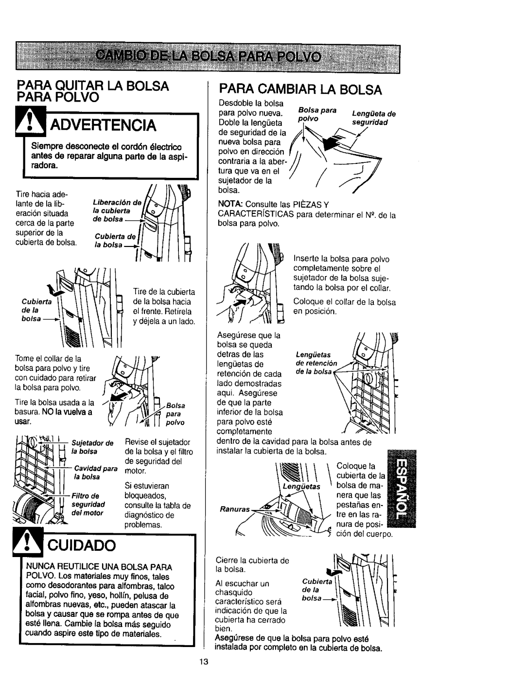 Kenmore 116.31512, 116.31613, 632, 116.31412, 116.31612A, 631 Para Cambiar LA Bolsa, LengiJetade, Plvo Seguridad, La bolsa 