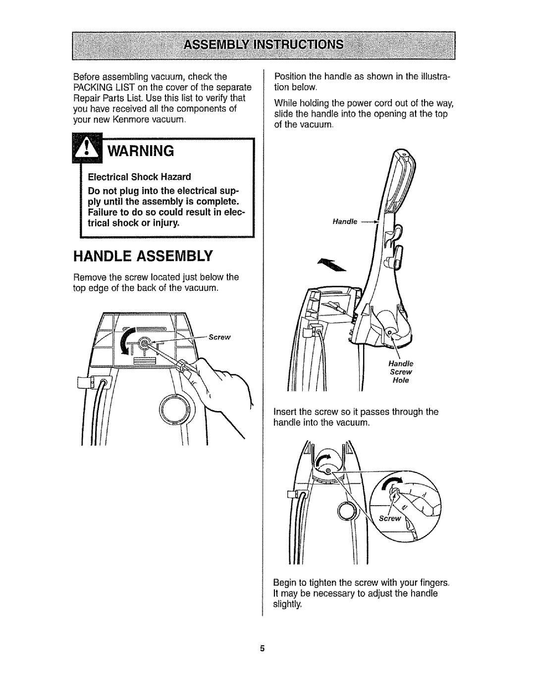 Kenmore 116.31721 owner manual Handle Assembly 