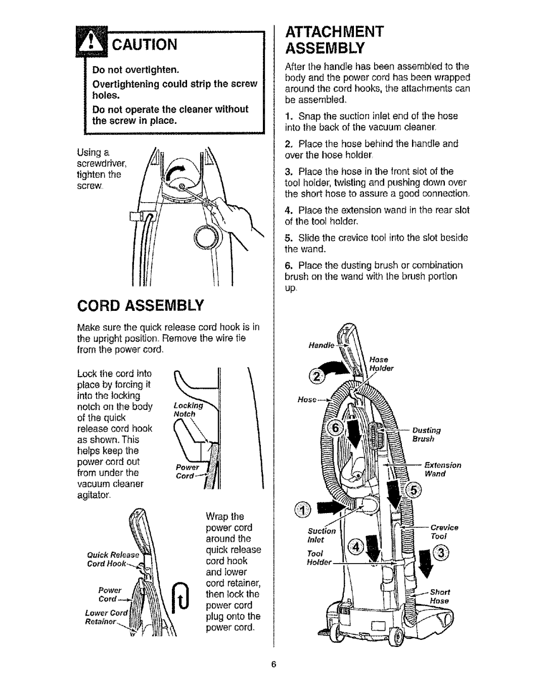 Kenmore 116.31721 owner manual Cord Assembly, Attachment Assembly 