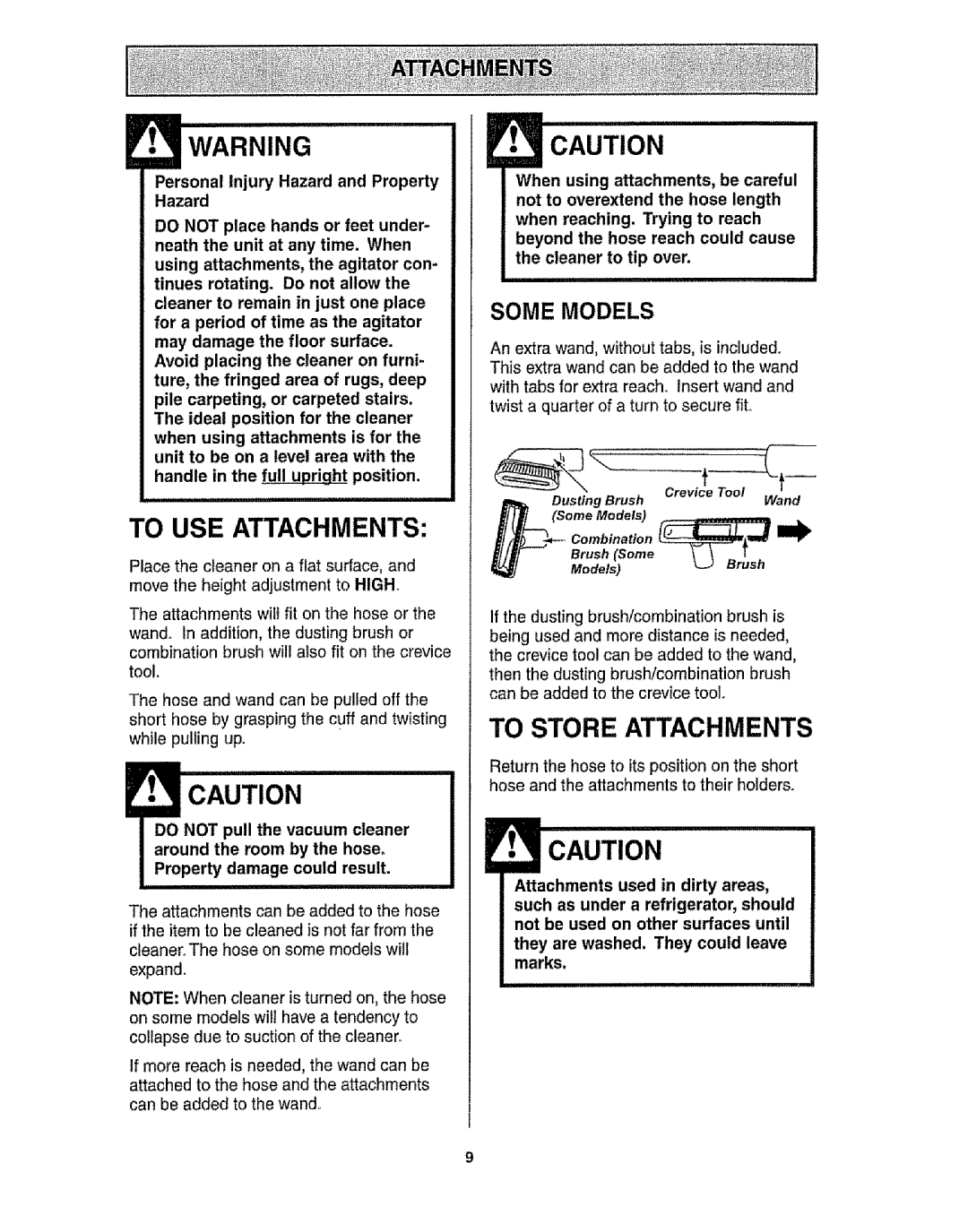 Kenmore 116.31721 owner manual To USE Attachments, To Store Attachments 