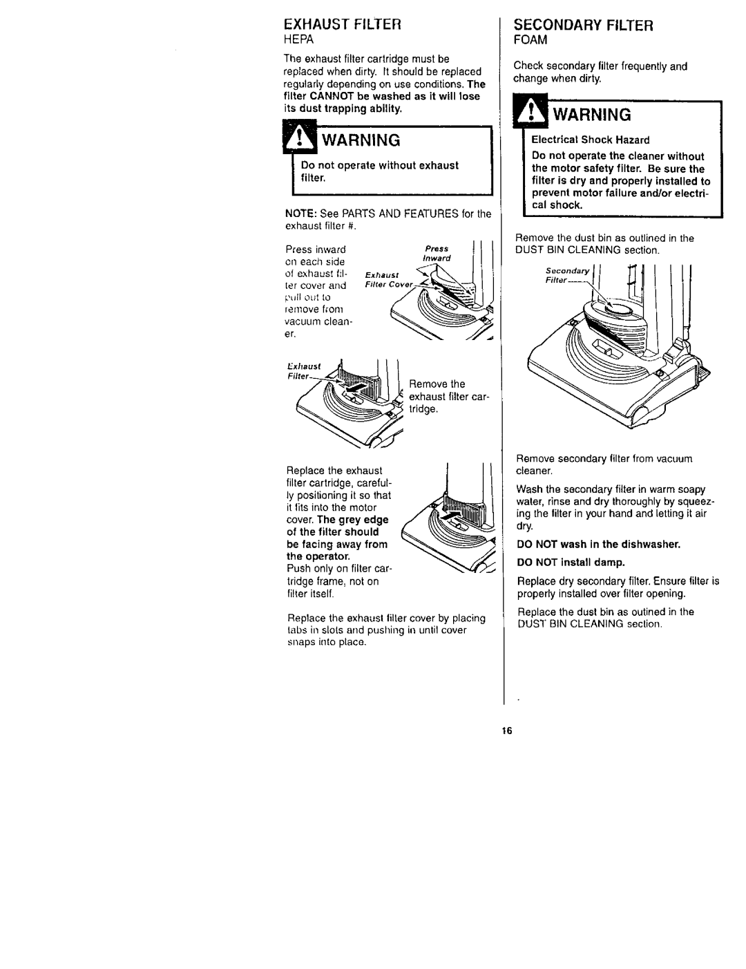 Kenmore 116.31722, 116.31732 owner manual Filter Secondary, Foam 