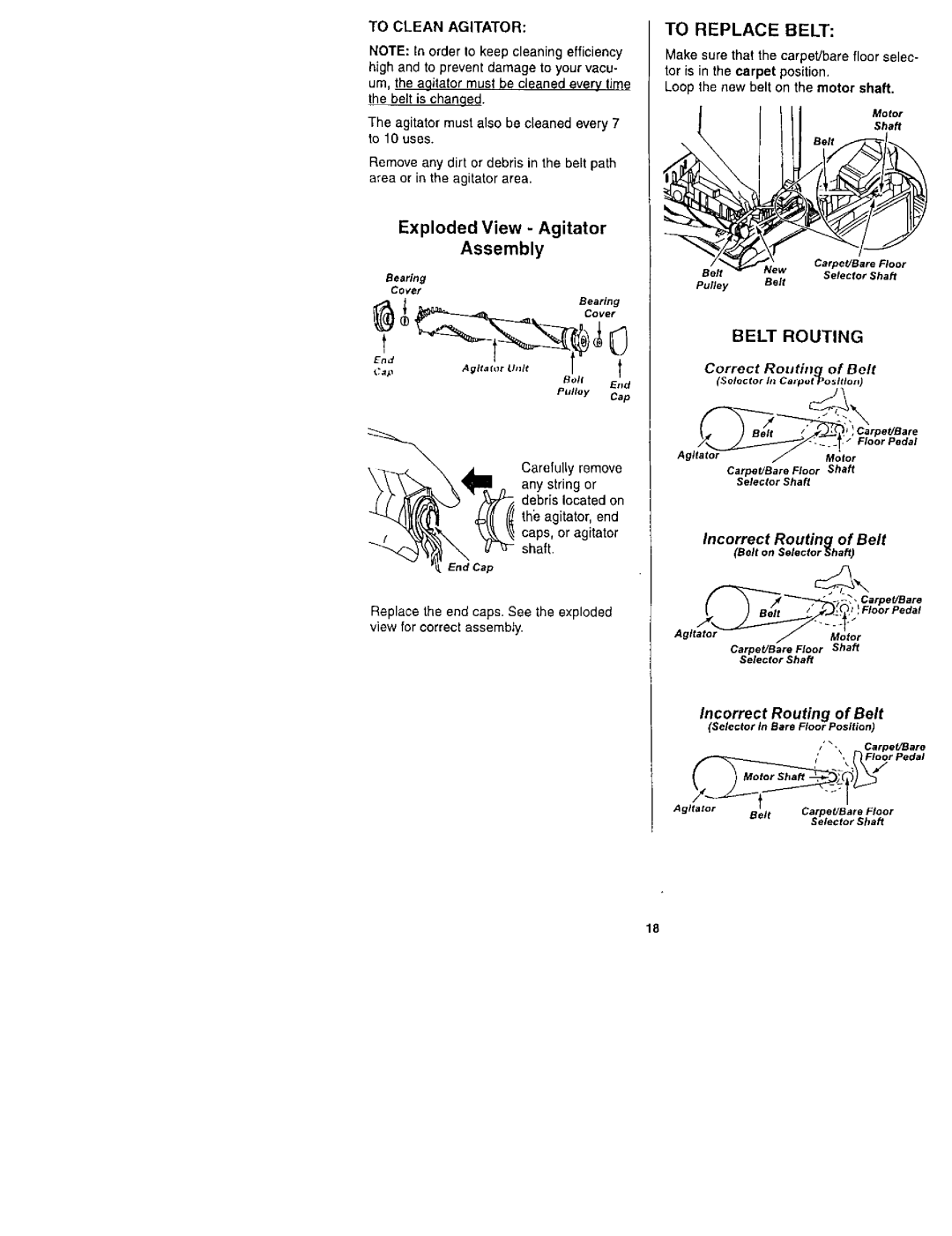 Kenmore 116.31722, 116.31732 owner manual To Clean Agitator, Belt Routing, Tor is in the carpet position 