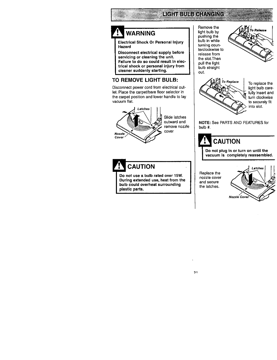 Kenmore 116.31732, 116.31722 owner manual To Remove Light Bulb, Turningcoun- terclockwise to, Light bulb care 