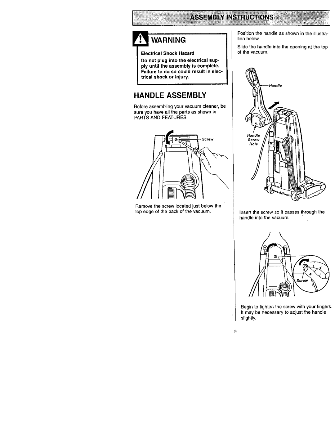 Kenmore 116.31732, 116.31722 owner manual Handle Assembly 