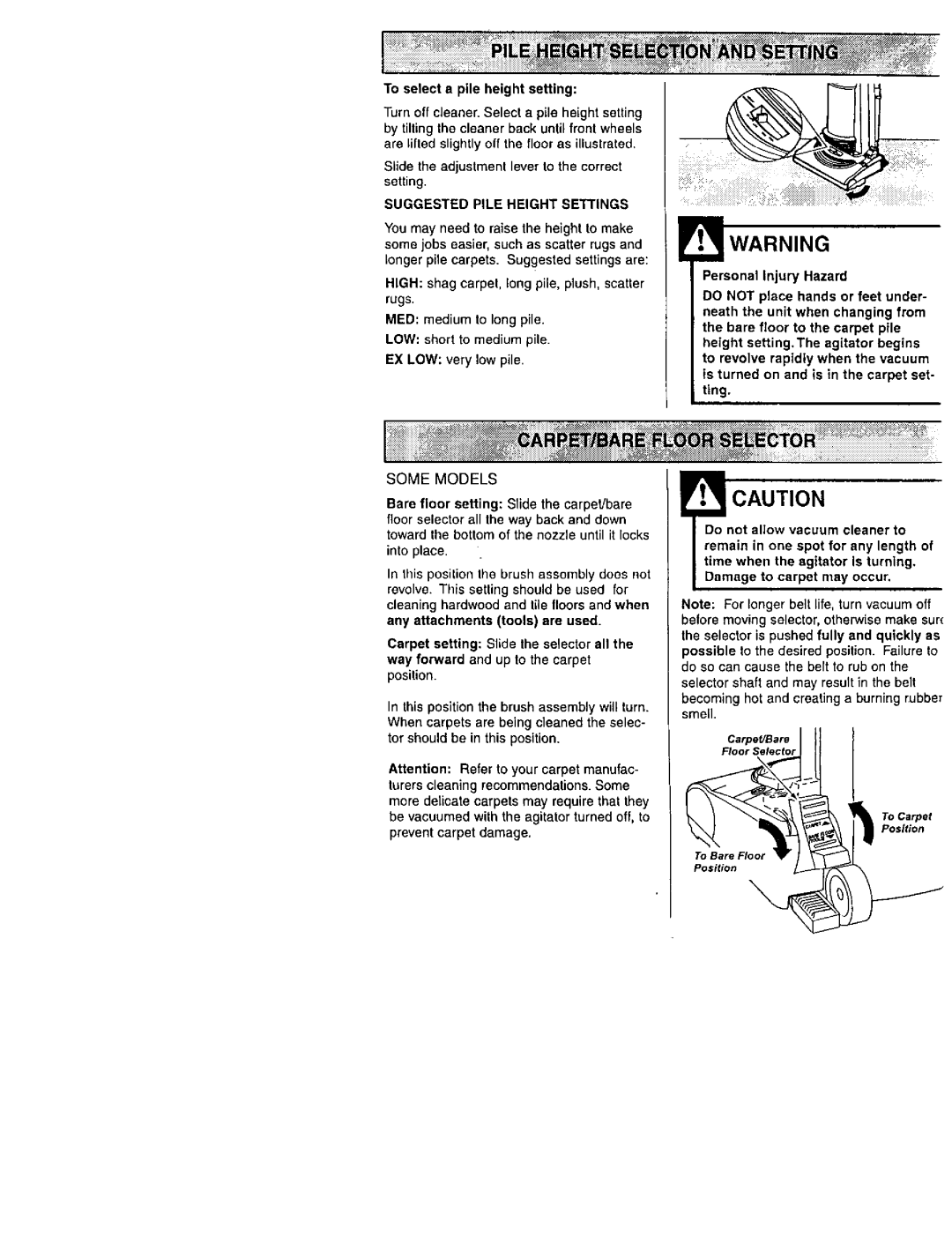 Kenmore 116.31732, 116.31722 owner manual Toselectapileheightsetting, Suggested Pile Height Senings 