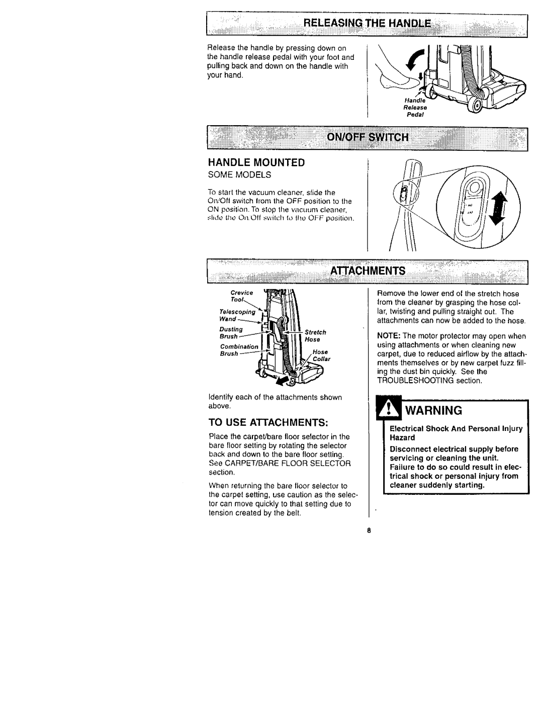 Kenmore 116.31722, 116.31732 owner manual Handle Mounted, To USE Atiachments 