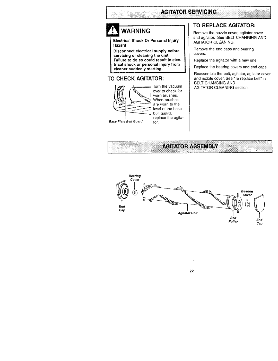 Kenmore 116.31722, 116.31732 owner manual To Check, To Replace Agitator, Electrical Shock Or Personal Injury Hazard 