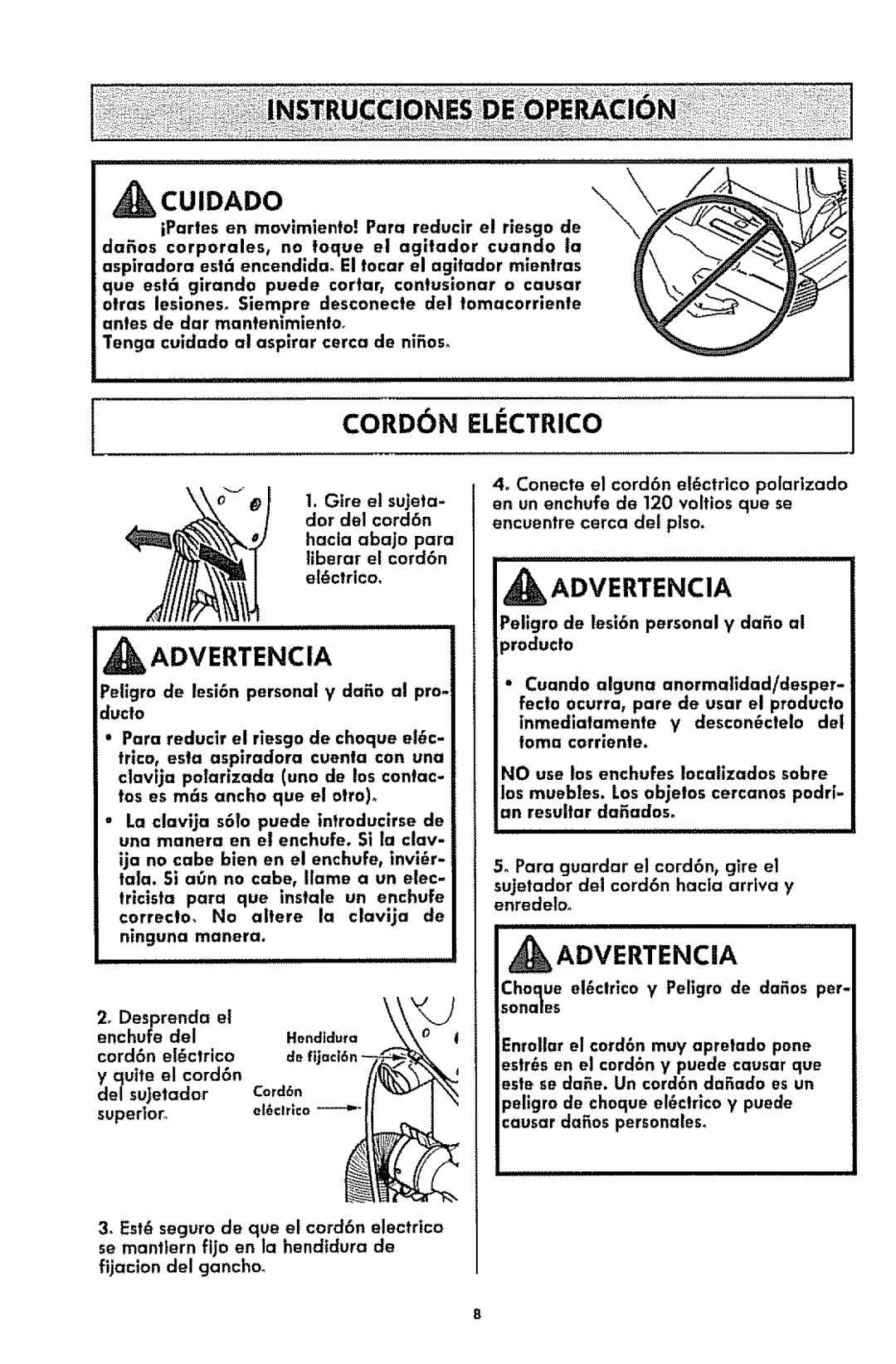 Kenmore 116.3181 manual Cuidado, CORD6N Eliectrico 