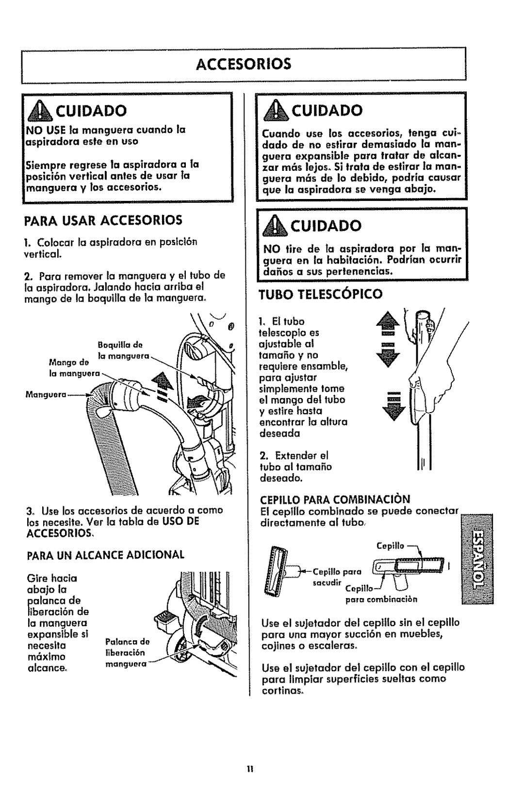 Kenmore 116.3181 manual ACCESORIOS1, Para Usar Accesorios, Tubo TELESC6PICO, Cepillo Para Combinacicn 