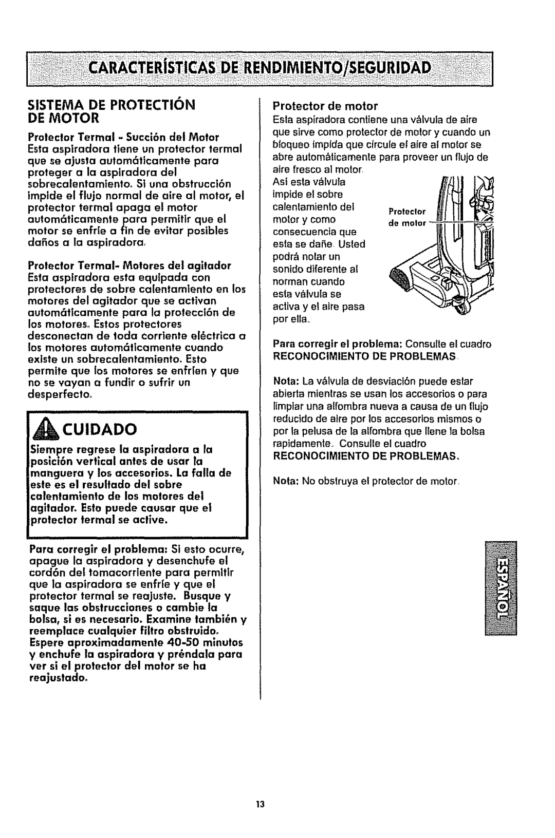 Kenmore 116.3181 manual Sistema DE Protection DE Motor, Reconocimiento DE Problemas 