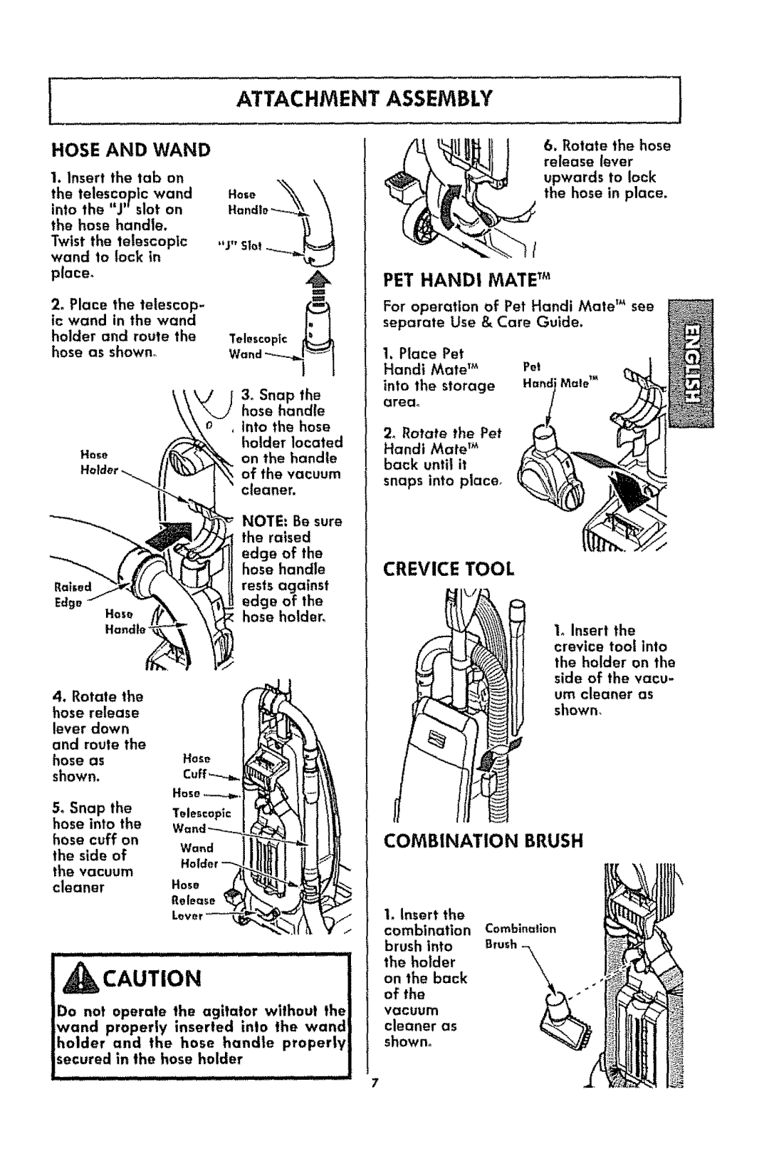 Kenmore 116.3181 manual Attachment Hose and Wand, Assembly, PET Handi Mate TM, Crevice Tool, Combination Brush 