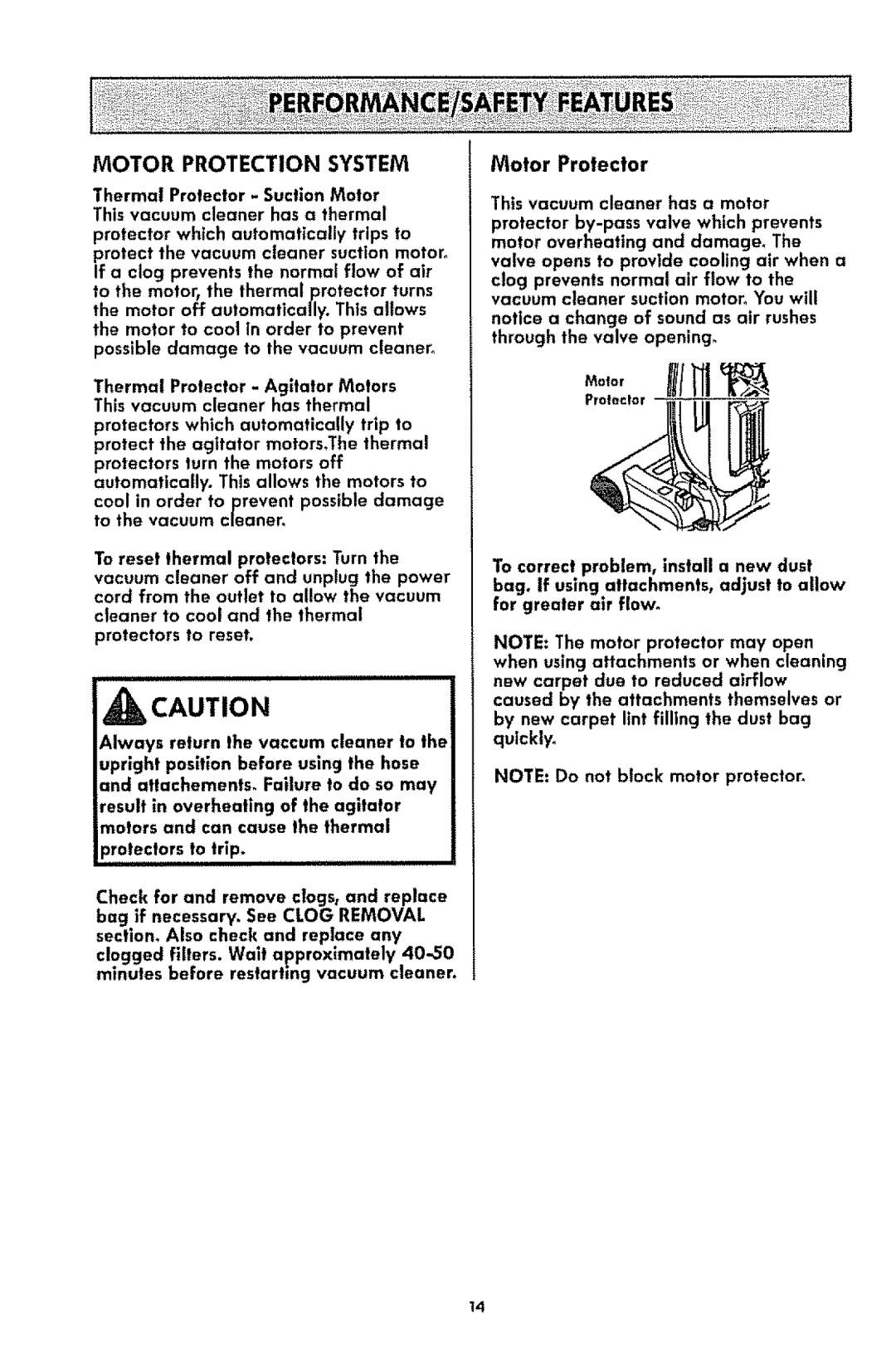 Kenmore 116.3181 manual Motor Protection System, Motor Profector 