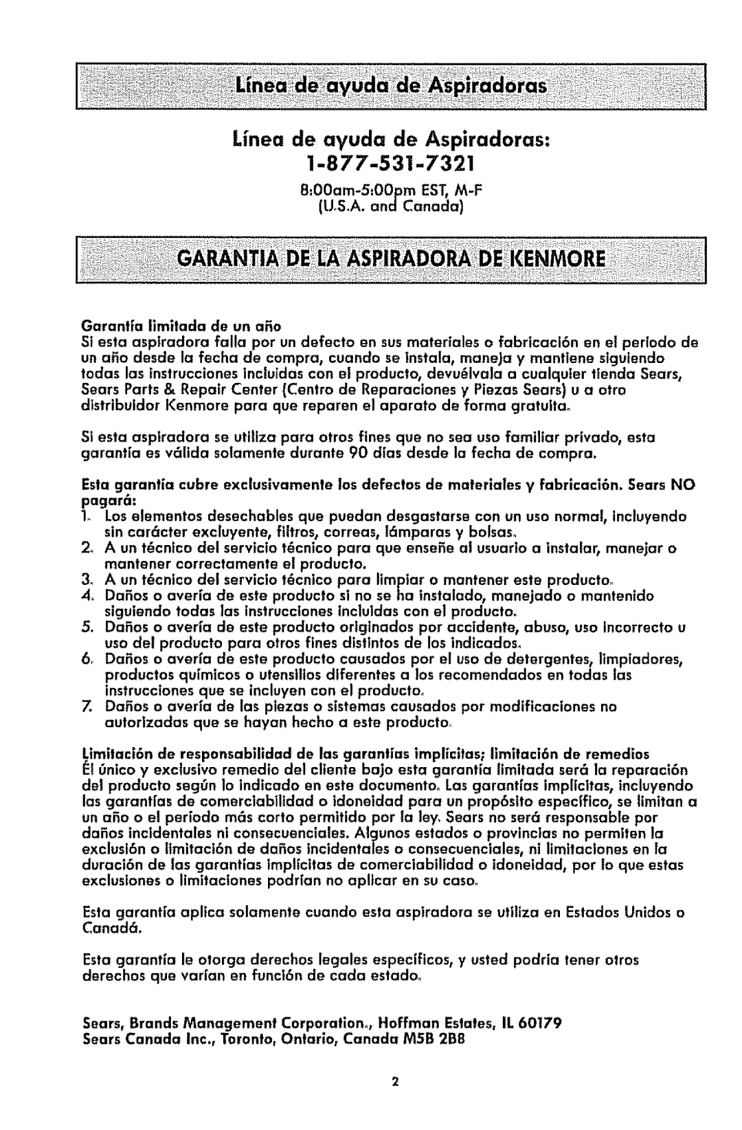 Kenmore 116.3181 manual Linea de ayuda de Aspiradoras, Caned6 