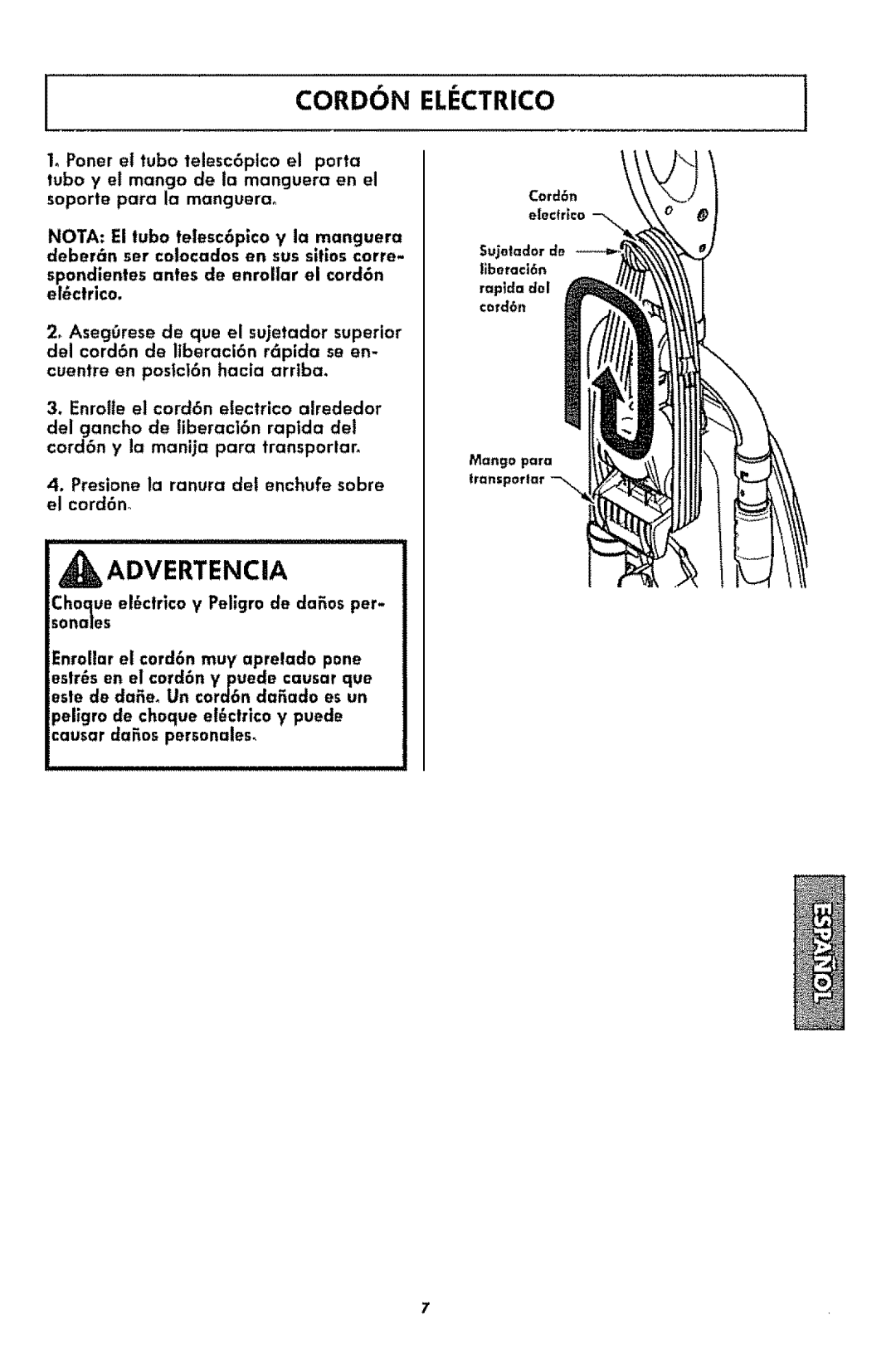 Kenmore 116.3181 manual CORDON ELi:CTRICO, Advertencia 