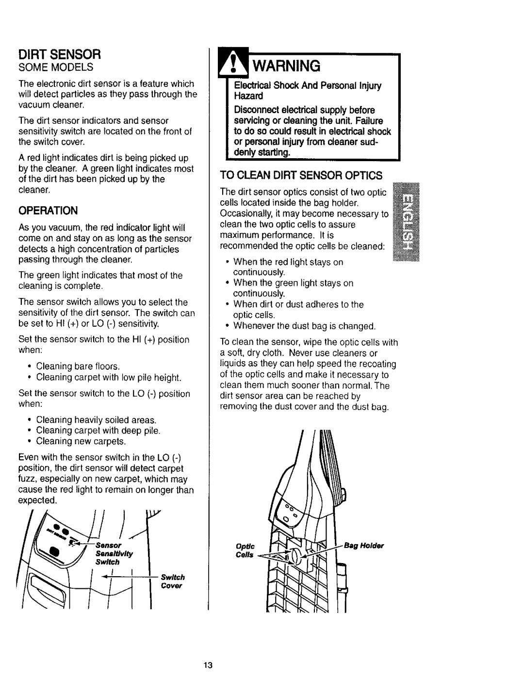 Kenmore 116.31913, 116.31912 owner manual Switch, Cover 