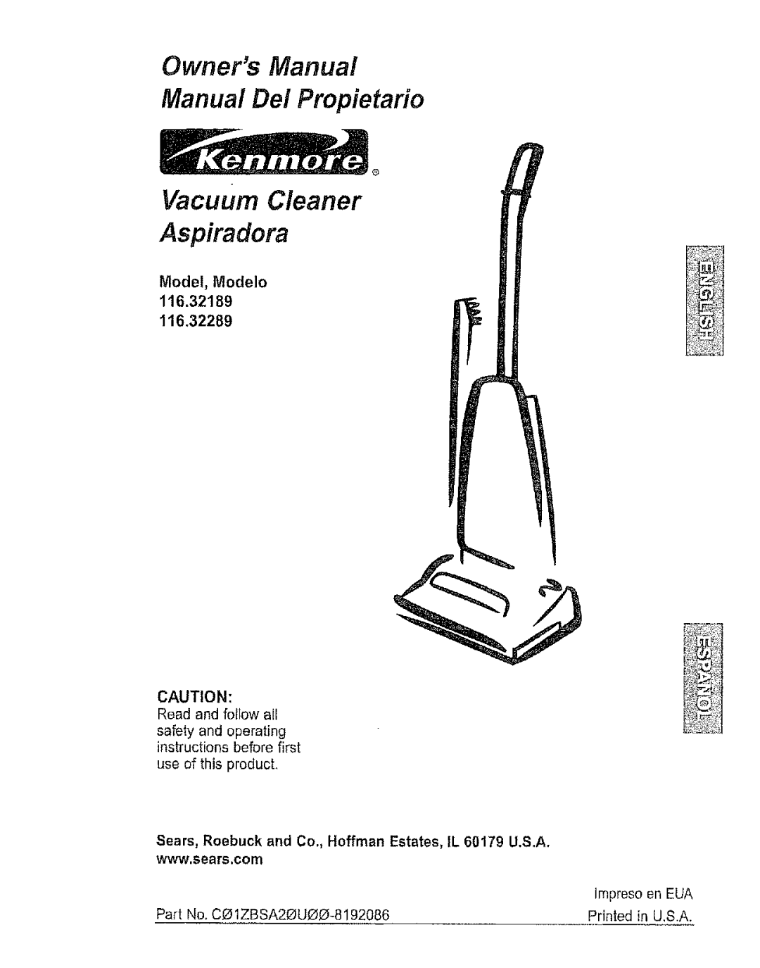 Kenmore 116.32189, 116.32289 owner manual Manual Del Propietario Vacuum Cleaner Aspiradora 