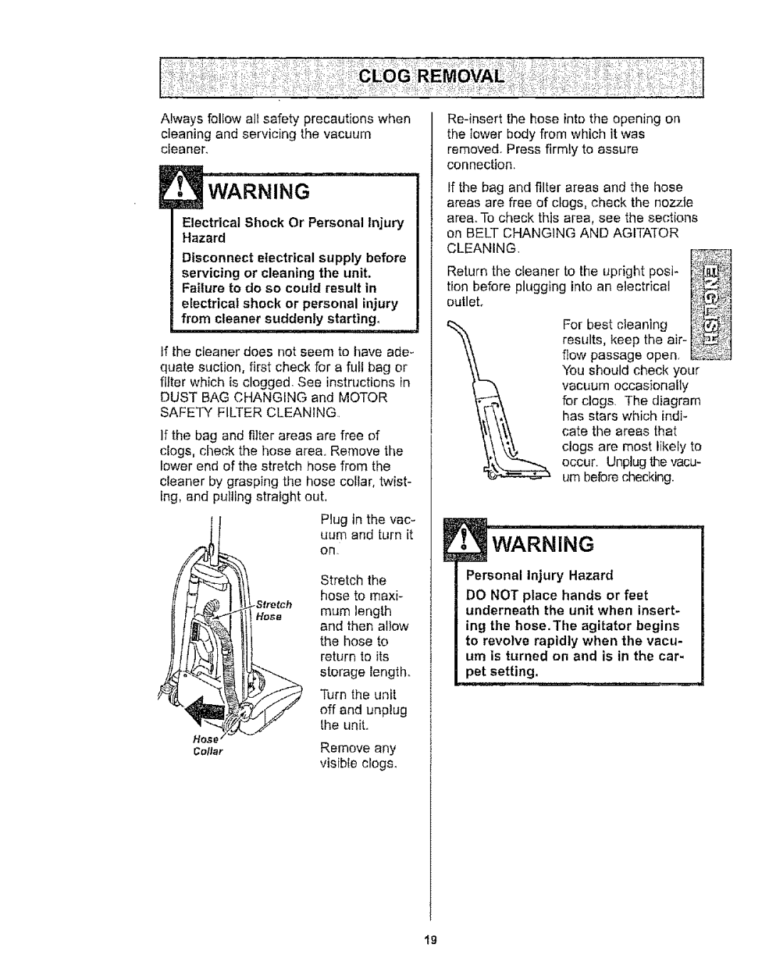 Kenmore 116.32189, 116.32289 Electrical Shock Or Personal Injury, Disconnect Electrical Supply, Or cleaning Unit, Cleaner 