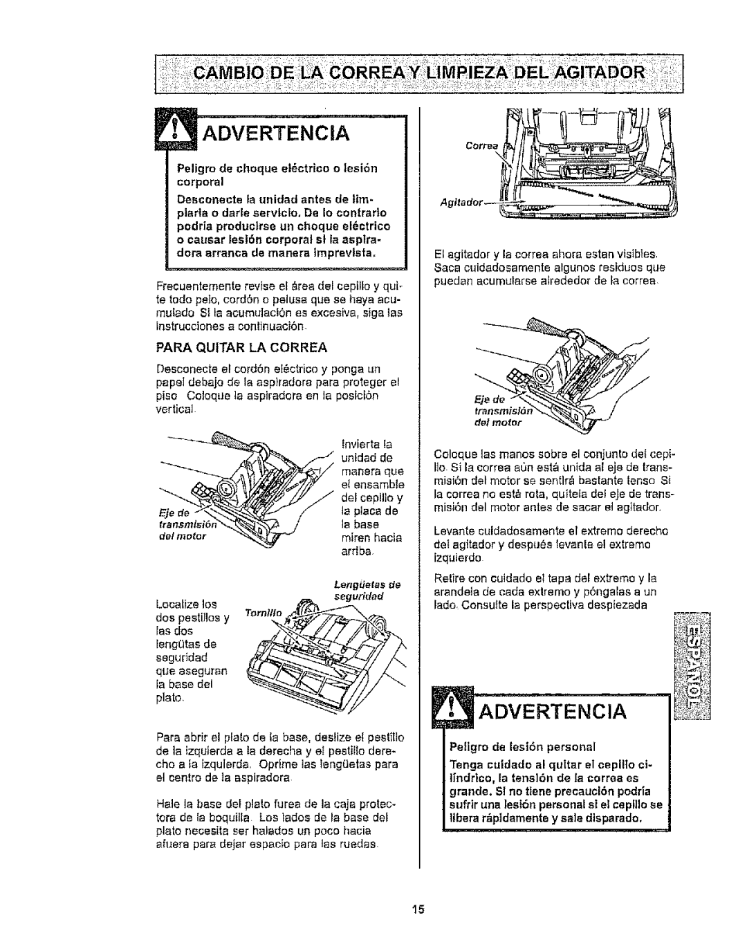 Kenmore 116.32189, 116.32289 owner manual Para Quitar LA Correa 