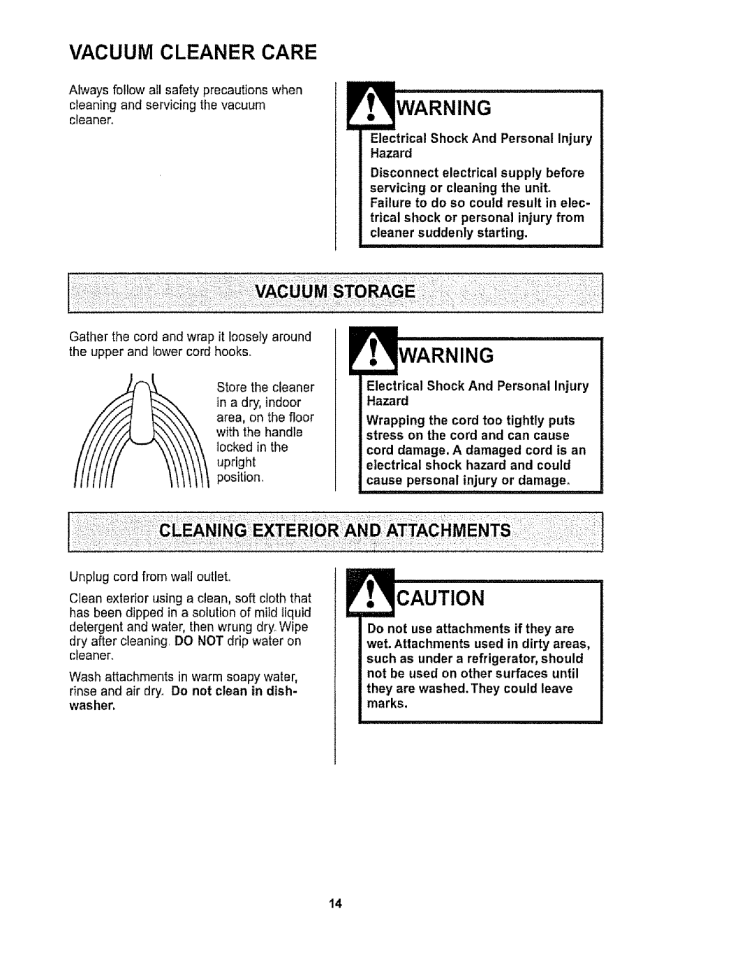 Kenmore 116.32734, 116.32735 owner manual Vacuum Cleaner Care 