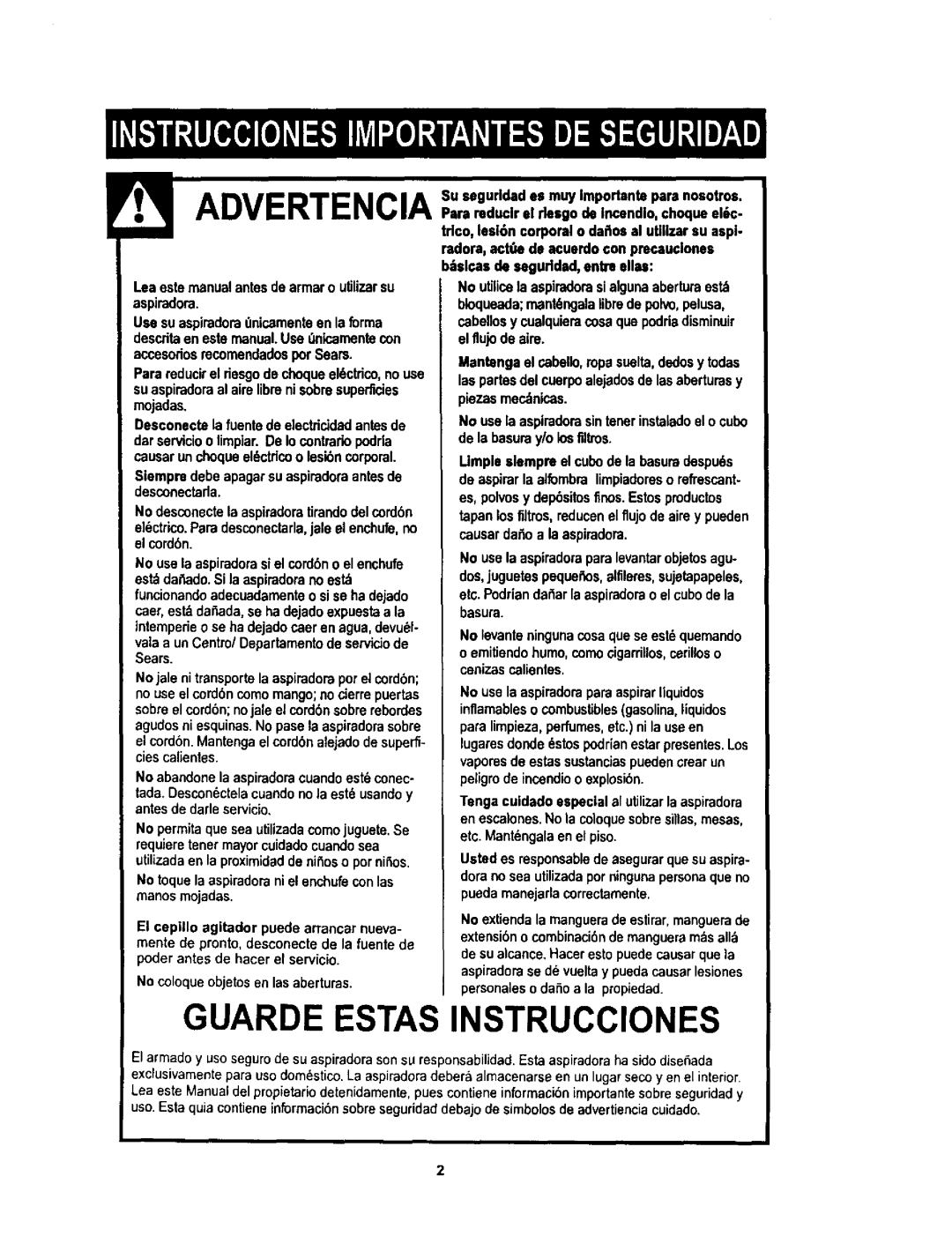 Kenmore 116.34728 TA JJl Leaestemanualantesdearmaro utilizarsu aspiradom, Valaa un Centre/Departamentede serviciode Sears 