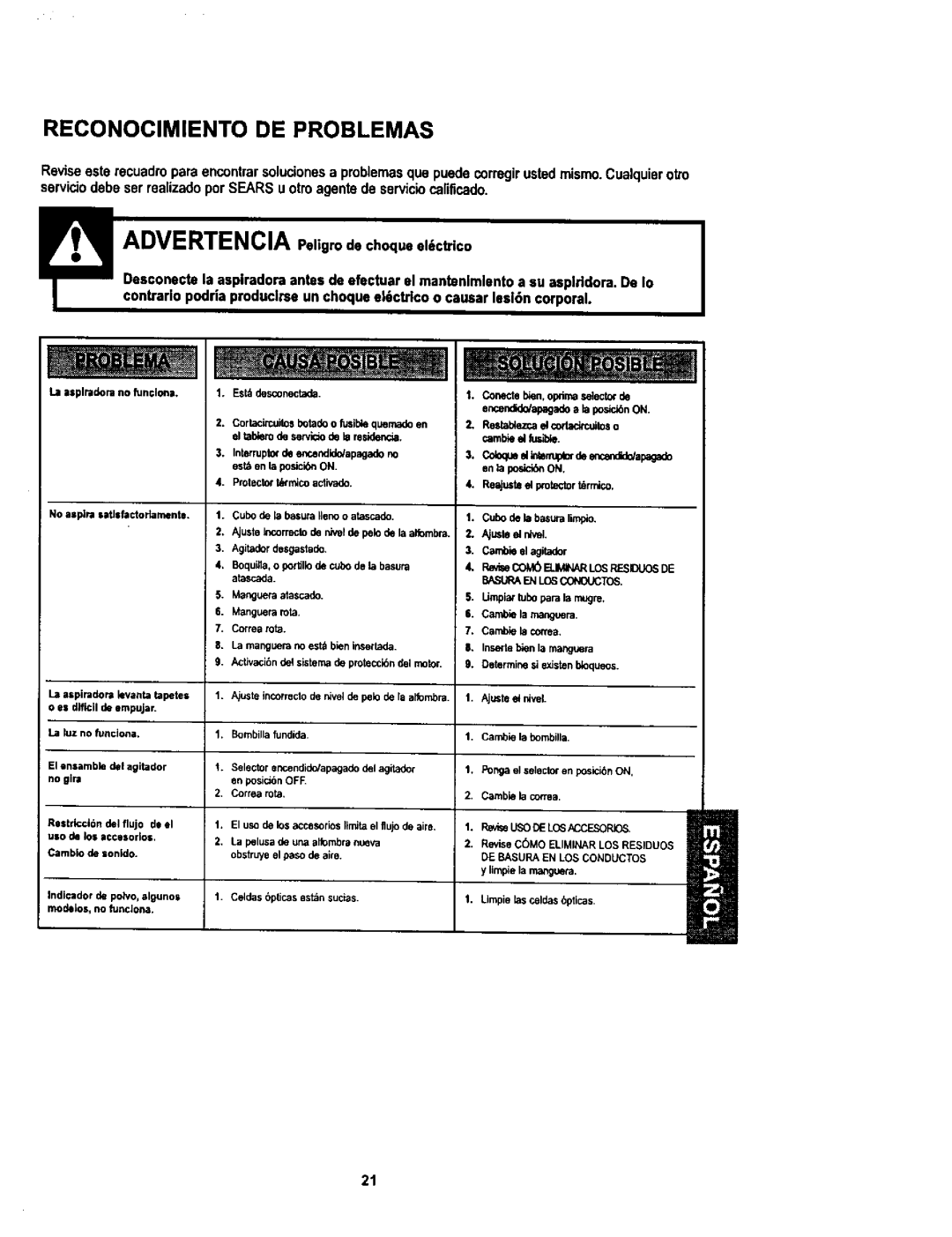 Kenmore 116.34729, 116.34728 owner manual Reconocimiento DE Problemas, Co Br, de=cdUapagado 