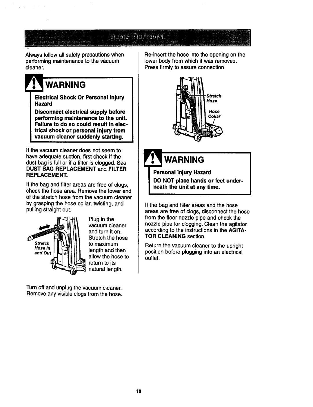 Kenmore 116.34925, 116.34924 owner manual Replacement, Hose 